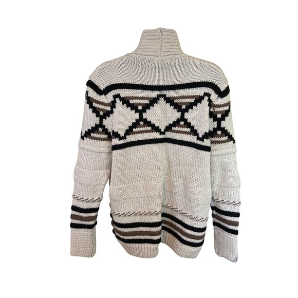 Karlie Wool Blend Aztec Knit Cardigan S Beige Brown Boho Western Cozy Chic - Picture 3 of 8